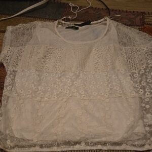 Style & Co. Cream Lace Short Sleeve Blouse